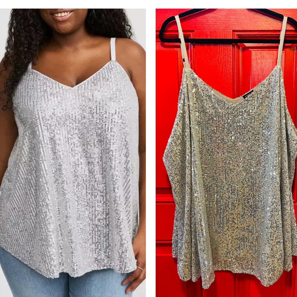Torrid Sexy Silver Sequin Sophie Swing Party V-Neck‎ Cami Tank Top New 4X